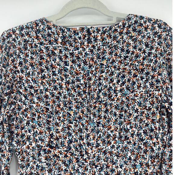 Loft Abstract Floral Midi Dress Sz 4 3/4 Sleeve Preppy Slit Work Cottage Fall - Picture 6 of 9